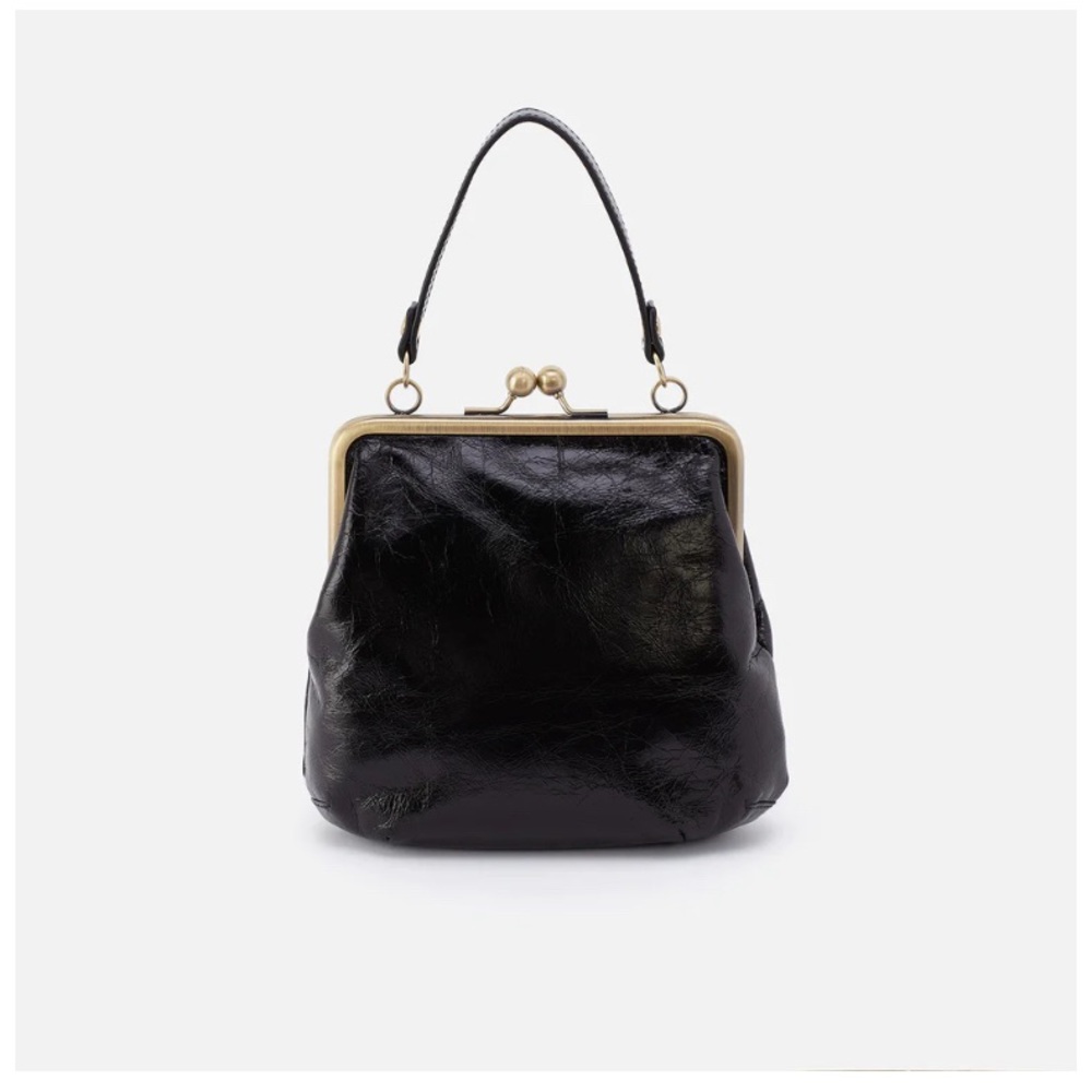 HOBO Black Patent Leather Kiss-Lock Crossbody Bag with Gold Frame